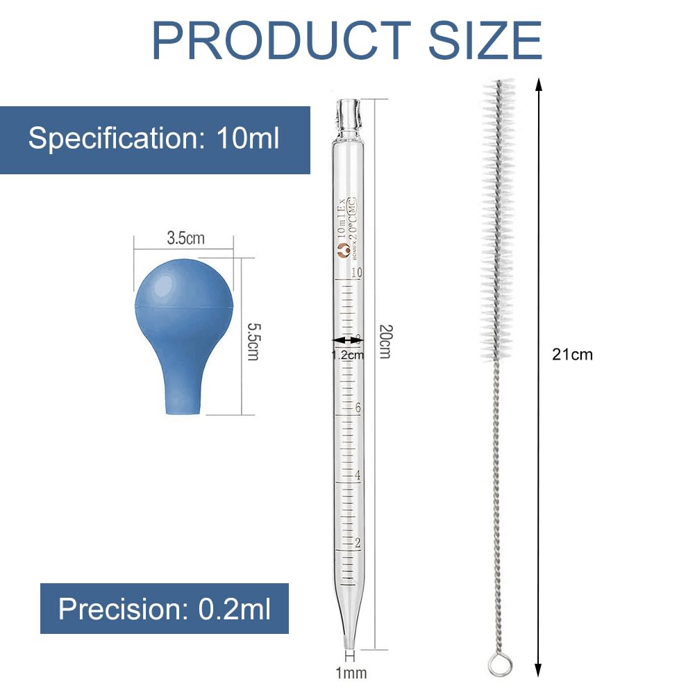 Set Pipette In Vetro Graduate - 6 Pezzi Con Tappi Silicone + Spazzole E Agitatori - Per Laboratorio