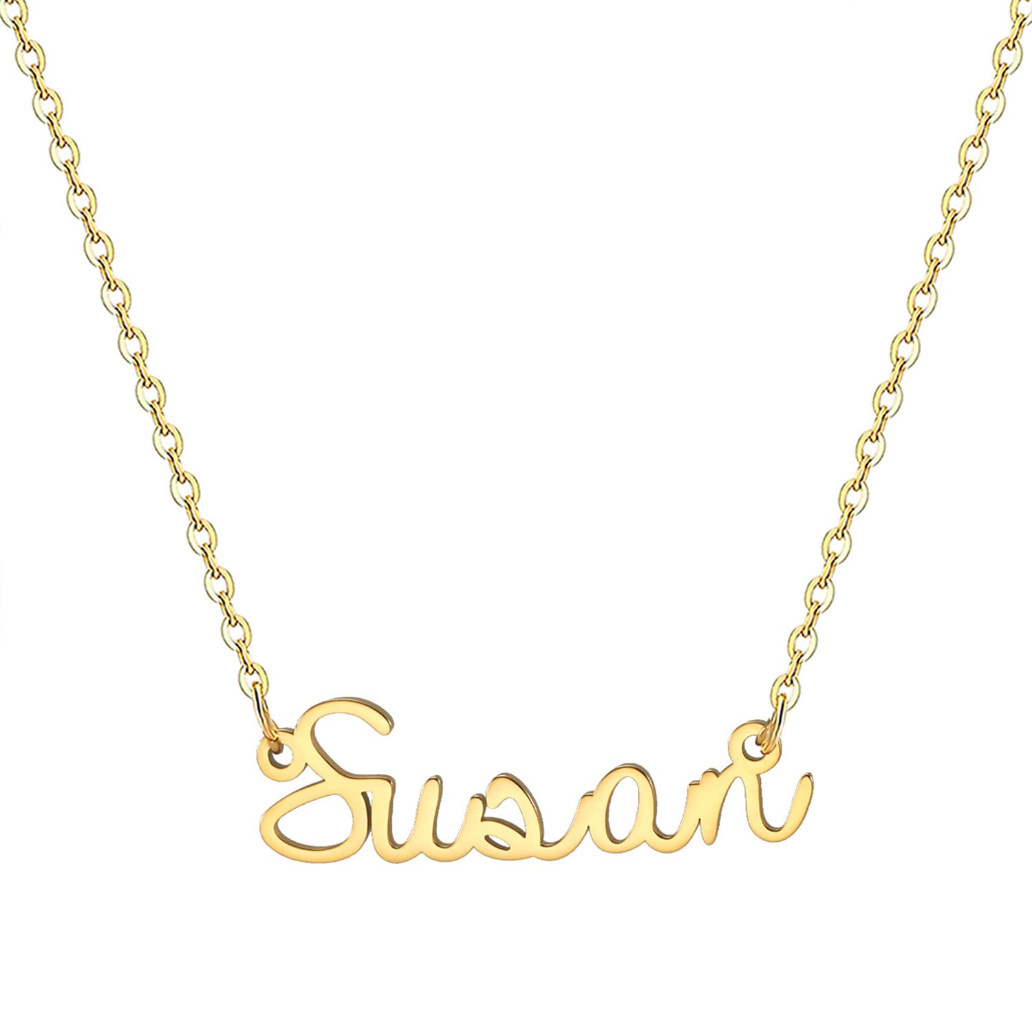 MOMOL18K Gold Plated Stainless Steel Name Necklace Personalized Custom Name Necklace Customized Nameplate Necklace for Women