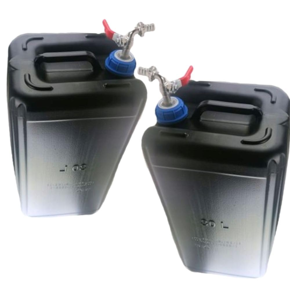 Bote de agua de 30 litros, de plástico, depósito de agua con grifo, juego de 2 unidades, depósito de agua, bote de agua potable, bote de repuesto, bidón de plástico, para el hogar, jardín, camping