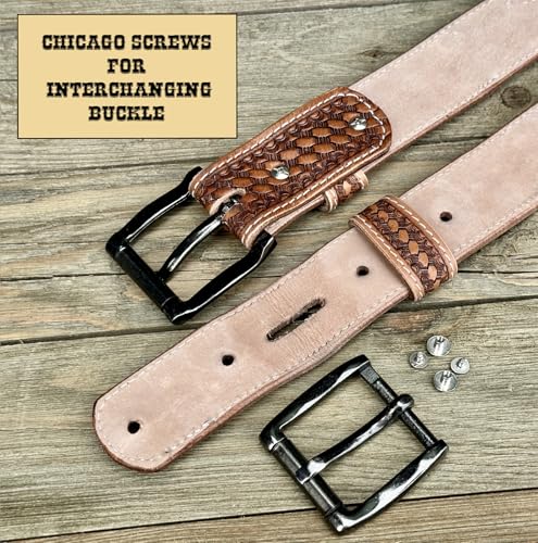 DANIEL'S ARTPLANET Western Belt for Men Handmade Full Grain Leather Beaded Tooled Cowboy Belt with Removable Buckle 1.5”4