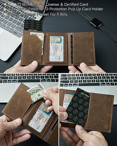 Wallet for Men Slim Minimalist Wallet Smart Pop Up Card Holder Leather Front Pocket RFID Wallet with ID Window3