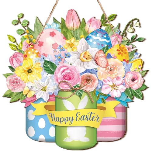 Happy Easter Floral Wooden Door Hanger
