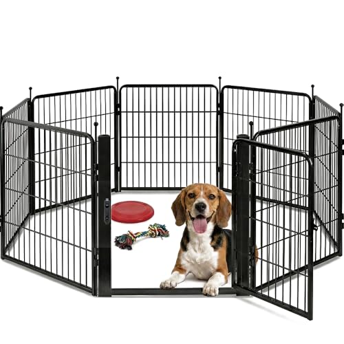 Dog Playpen for Small/Medium Dogs - 32 inch 8 Panels Heavy Duty Metal Puppy Fence Outdoor Indoor with Door, Anti-Rust Foldable Puppy Pen Pet Enclosure, Portable Exercise Kennel for Camping, Yard, RV