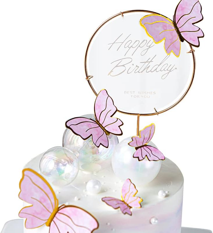 ケーキトッパー 誕生日ケーキ 飾り ハッピーバースデー 飾り付け ピンク 蝶 ケーキ挿入 ケーキインサート バースデーケーキ デコレーションセット 果物 お菓子 お弁当用 お誕生日 お祝い ウェディング 結婚式 記念撮影 七五三 パーティーグッズ 最新のデザイン