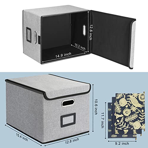 Seekind Portable Storage File Boxes With Lids, Lattice Linen Office Document Storage With Plastic Slide,3 Folders, Universal Hanging Filing File Organizer Box For Letter/Legal Folder, Decorative Home File Storage Bins(Gray-2 Pack) … #TOP4