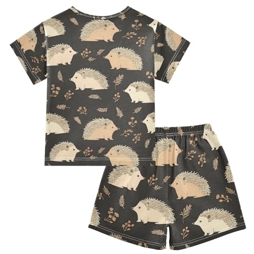 ALAZA Hedgehog Lovely Stylish Pajamas Set Short Sleeve Cotton Sleepwear Summer Pjs 2 Piece 5-14Y2