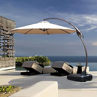 GRAND PATIO 11 FT Deluxe NAPOLI Curvy Aluminum Offset Umbrella, Patio Cantilever Umbrella (Champagne, 11 FT)