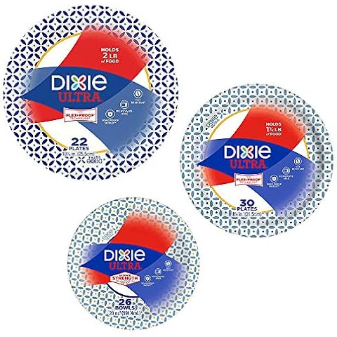 Dixie Ultra Heavy Duty Paper Plate & Bowl Bundle, Large Plate 10 1/16" (22 ct), Medium Plate 8 1/2" (30 ct) and Bowl (26 ct) Styles May Vary Cover