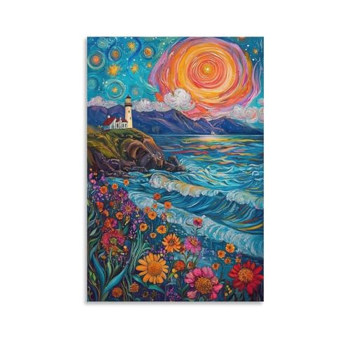絵画 色彩豊かな夜の海岸 アートパネル ポスター インテリア モダン 風景画 装飾画 玄関 壁掛け キャンバス 飾り絵 シリーズ アートボード 部屋飾り 壁飾り 壁の絵 ソファの背景絵画 額無し 50x75cm