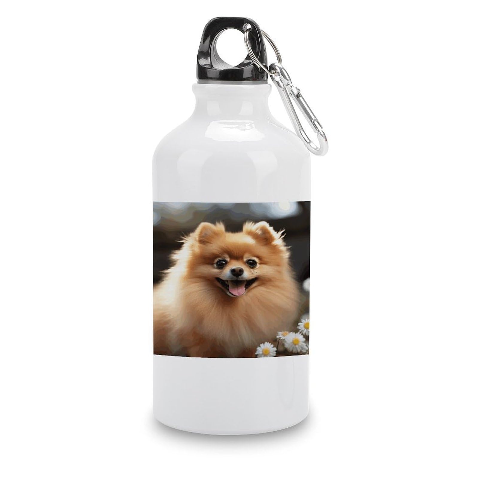 VstaDank Pomeranian Dog Water Bottles Aluminum Sports Water Bottle with Lid&Hook Buckle Fashion Vacuum Insulated Water Bottles Hydration Flask Leak Proof Tumbler Keep Cold&Hot