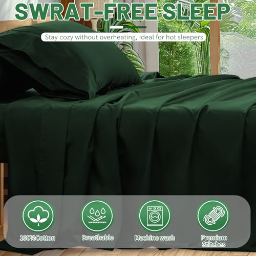 Image of Extra Deep Pocket King Sheets 18-24 Inch 100% Egyptian Cotton 1000 Thread Count Sateen Weave Soft Breathable 4 Pieces(King,Forest Green)