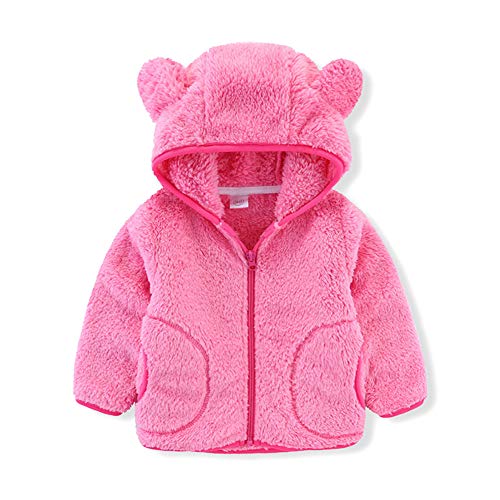 Toddler Baby Girls Boys Winter Jacket 3D Bear Ears Hooded Coat Faux Fur Fleece Fuzzy Sherpa Long Sleeve Thick Warm Outwear Kids Easter Outfit Flannel Thicken Fall Hoodie Snowsuit Hot Pink 3-4T