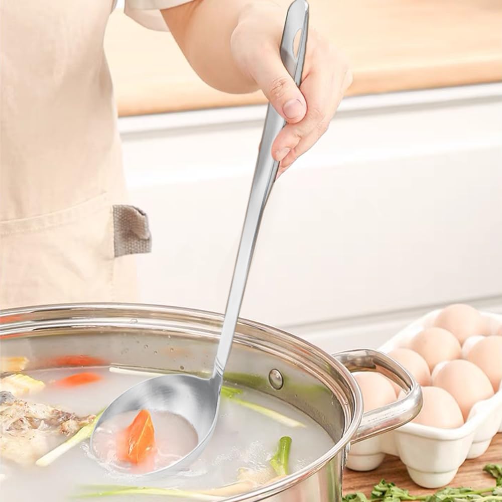 Cucharón de cocina de acero inoxidable, cucharón de cocina resistente de una sola pieza, cucharones para servir sopa y estofado