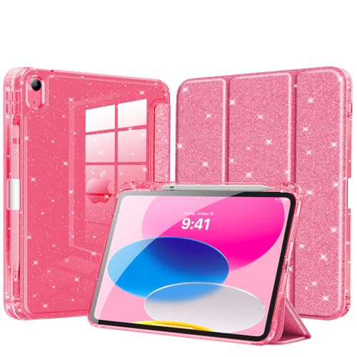 MoKo Funda iPad(A16) 11.ª Generación 11 pulgadas 2025/10ª Gen 10,9" 2022, Funda Brillante con Soporte Lápiz,Cascara Delgada Trasera Transparente Brillante,Compatible con Touch ID,Rojo Sandía Brillante