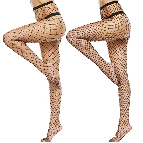 MANZI Damen Netzstrumpfhose Sexy Schwarz Übergröße strumpfhose 2 Paar,S-M Cover