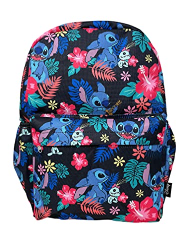 Disney Lilo and Stitch Allover Print Black 16 inch Girls Large School Backpack-black