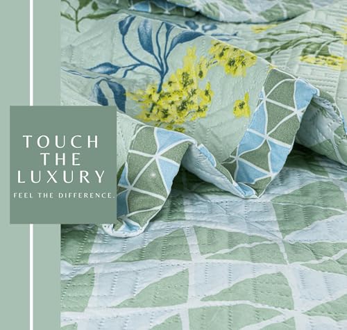 Image of SANMARINO Solid 100% Cotton Bedspread Set - 280 TC, Ultrasonic Quilted, Soft & Lightweight, King Size (90x100 in /254x228 cm),Coverlet with 2 Pillow Cases, Stitch-Free Design, Color-Mint Green