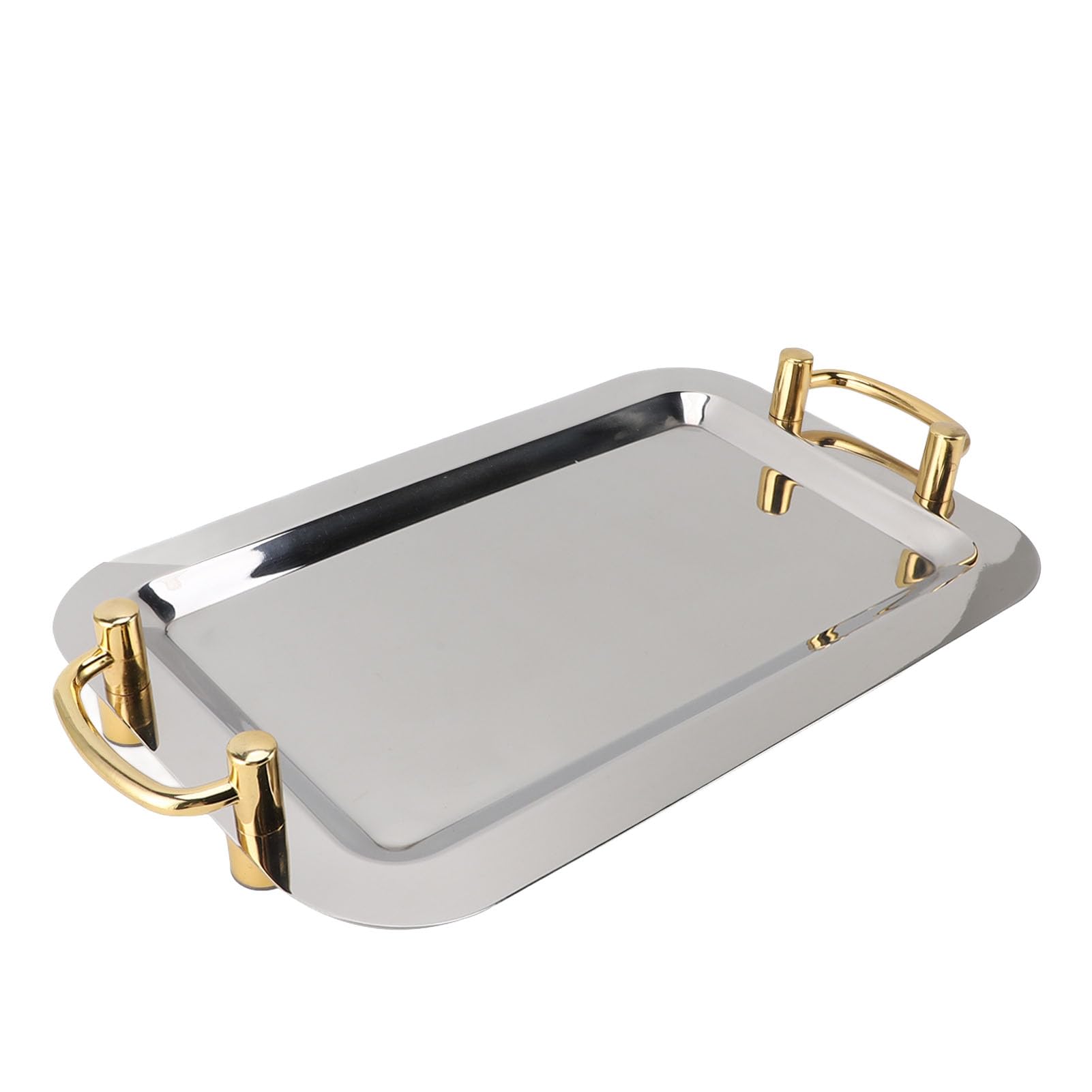 Fabater Bandeja para Servir de Acero Inoxidable, Plato Rectangular Pulido con Espejo de Grado 304 con Asas Doradas para Restaurante, Hotel, Servicio de Comida Buffet (Rectangular (Largo 16,9