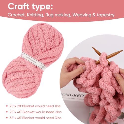 Image of 8 Jumbo Packs Chunky Chenille Yarn for Crocheting, 31.7 yds, 8 oz Each Skein Bulky Thick Fluffy Yarn for Knitting, Super Bulky Chunky Yarn for Hand Knitting Blanket, Soft Plush - Pink