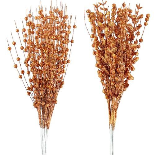 CristBest 24-Pack Christmas Tree Picks Ornaments, Artificial Glitter Berry Stem Glittery Twigs Ornaments for Christmas Tree Decorations, Small Vase, Holiday, Wedding, Party Decorations (Orange) - image 1