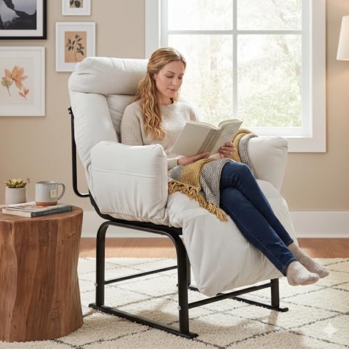 Plasaig Fauteuil Relax, Dossier Inclinable 90°-180°, Cadre en Métal, Jusqu’à 150kg, pour Chambre d' Enfant Chambre à Coucher Salon Balcon, Blanc