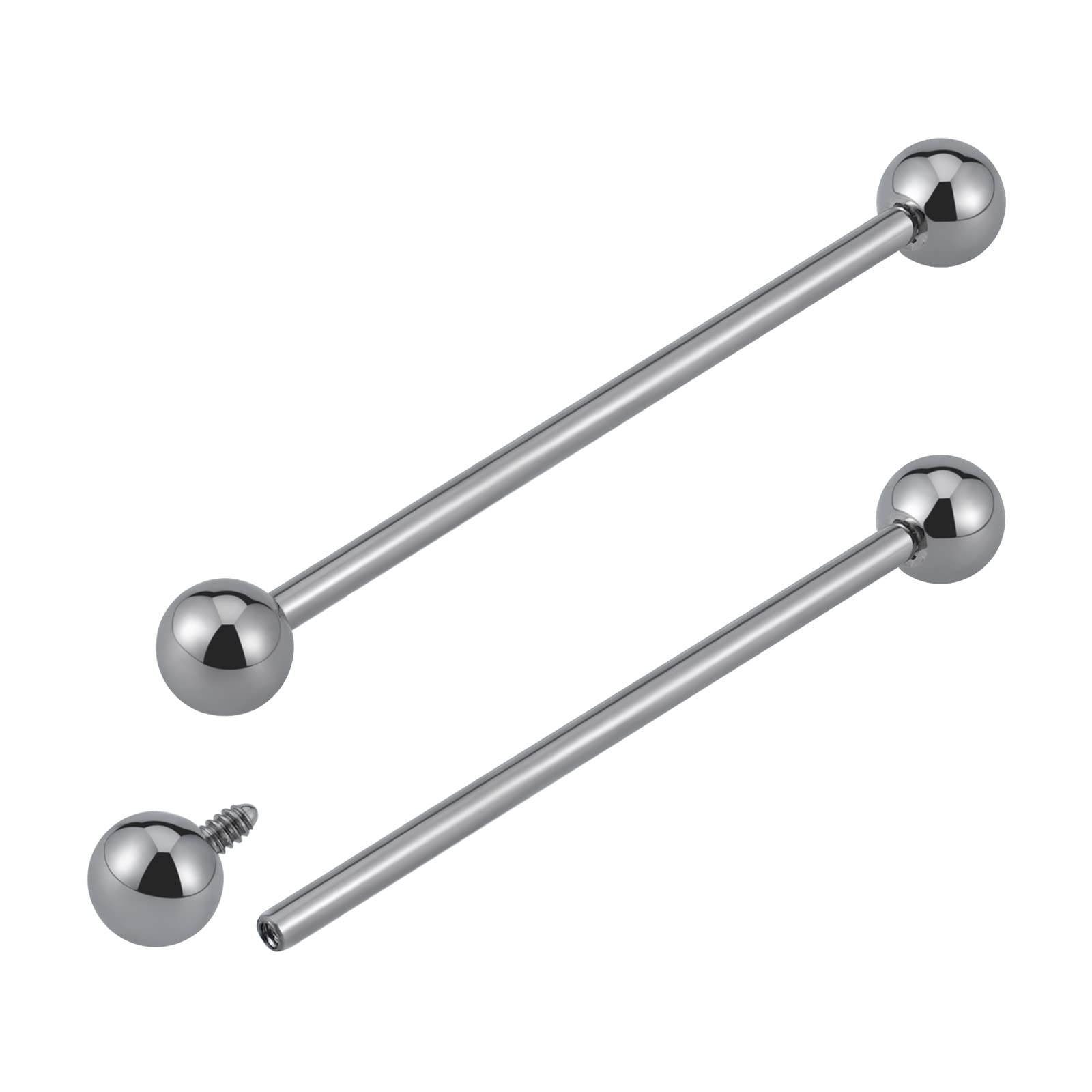 FINE4U14G ASTM F136 Titanium Straight Barbell Rings for Nipple/Tongue/Dimply/Industrial - Internally Threaded Hypoallergenic Body Piercing Jewelry Gift for Women & Men, Nickel Free, Lead-Free