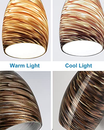 Image of Handcrafted Blown Art Glass Globe Replacement for Pendant lighting fixture handmade Bell Glass Replacement Shade Height 7.48inch Width 4.7inch for Island mini pendant ceiling light (Gold and brown)