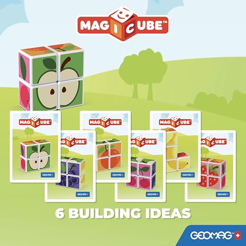 Image of GEOMAG MagiCube Fruit 4-Piece Magnetic Cubes Building Set, Toddlers & Kids Ages 1.5+, STEM-Endorsed Educational Toy, Swiss-Made, Creativity & Early Learning Fun, 6 Adorable Building Ideas