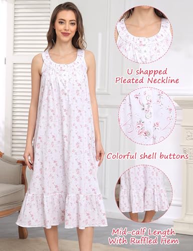 Image of MZROCR Cotton Nightgowns for Women Soft Sleeveless Night Gown for Adult Women Ruffle Sleepwear