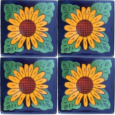 Fine Crafts & Imports 6x6 4 pcs Sunflower Talavera Mexican Tile II