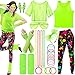 SaiXuan 26 Pcs Disfraz de los 80 Mujer, Camisa de Malla, Chalecos Fluorescentes, Diadema, Pendientes, Collar, Guantes de Malla, para Ropa Años 80 Disfraz en Fiestas Temáticas y Espectáculos (M)