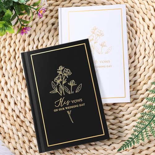 Image of Engrowtic Set of 2 Wedding Vow Books His and Hers (6.06x4.17) Premium Wedding Keepsake Essentials Elegant Bridal Shower Engagement Ceremony Gift for Bride Groom(Black White,Floral)