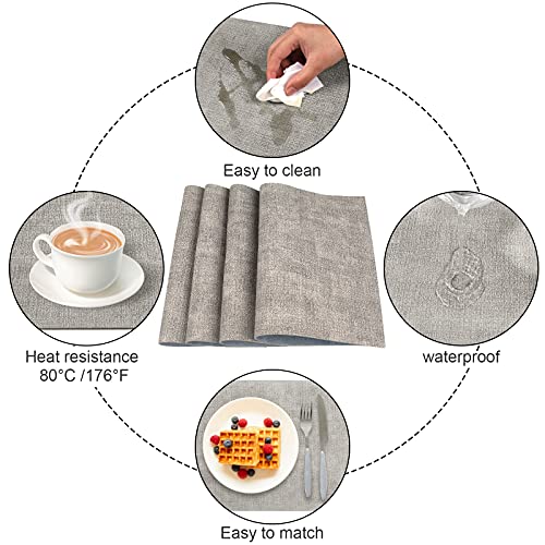 Leather Heat Resistant Placemats For Dining Table, Table Mats Set Of 6, Waterproof Pu Kitchen Place Mats, Soft And Non-Slip Lqi (Light Blue + Gray Green) #TOP3