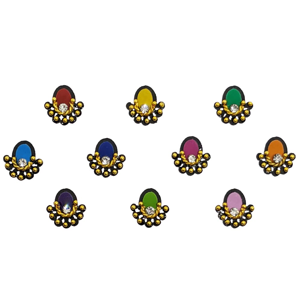 Comet Busters Traditional Oval Multicolor Bindi with Gold Beads (BV1525)-image-41