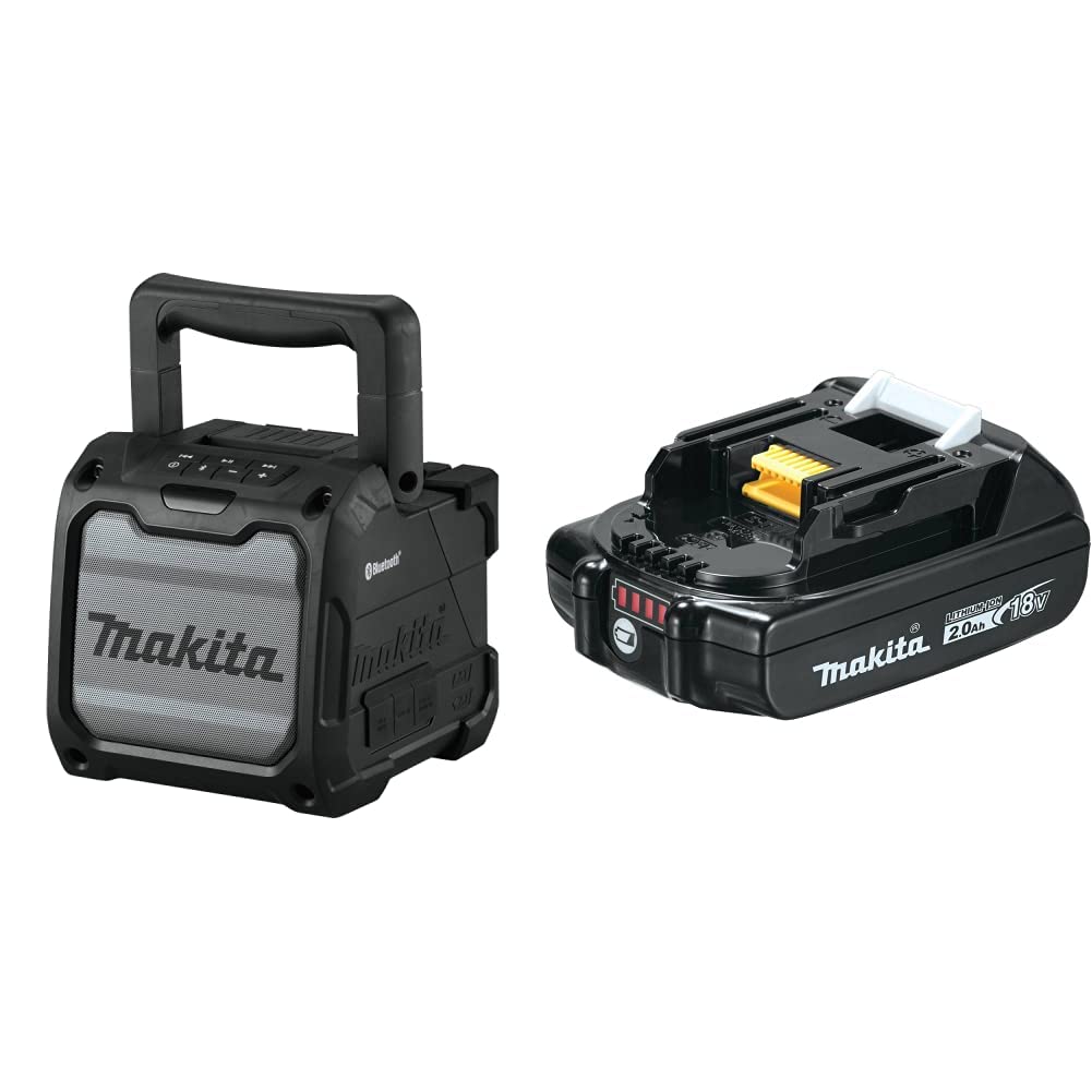Photo 1 of Makita XRM08B 18V LXT / 12V max CXT Lithium-Ion Cordless Bluetooth Job Site Speaker, with BL1820B 18V LXT Lithium-Ion Compact 2.0Ah Battery