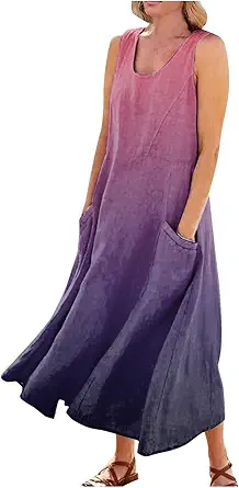 Plus Size Cotton Linen Summer Dresses for Curvy Women 2025 Sleeveless Maxi Vacation Beach Sundresses with Pockets