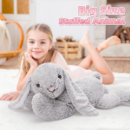 MorisMos 80cm lang riesen Hase Kuscheltier XXL, groß grau Hase Stofftier Plüschtier, weich Kaninchen Plüschhase Puppe, Geburtstag Weihnachten Geschenk Kinder Baby