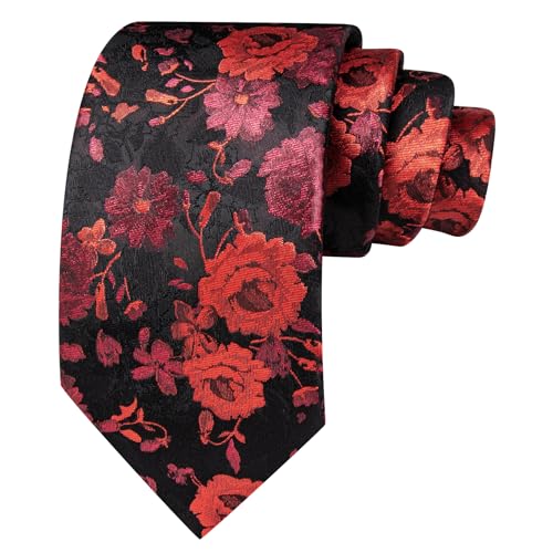 Image of Barry.Wang Flower Ties for Men Handkerchief Cufflinks Set Wedding Necktie Set Party