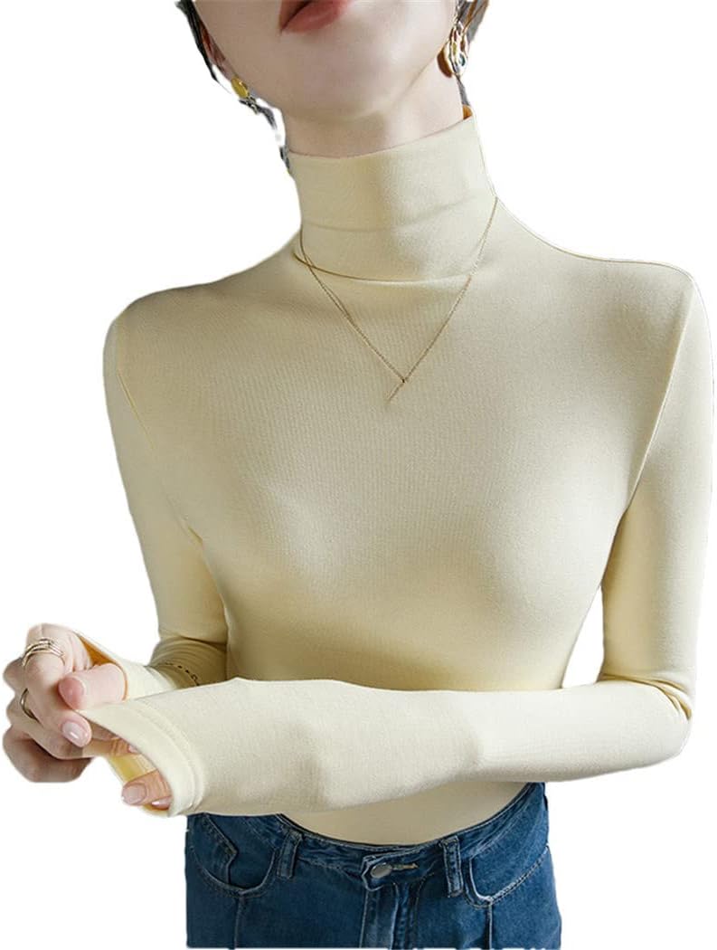 Haitpant Women's Tops Gothic Autumn Winter Basic Brushed Turtleneck T-Shirt Women Solid Slim Bottoming Pullover