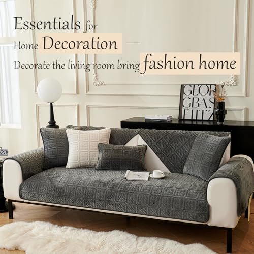 Upgrade Milchsamt Superweiche Sofa Überzug L Form U 1/2/3/4 Sitzer Couch Überzug Ecksofa, Sofabezug Set Universelle Rutschfeste Sofaschoner SofaÜberwurf Schutzdecke für Wohnzimmer(Dunkelgrau 90*180cm)