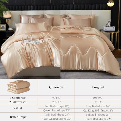Satin Comforter Set King Champagne 3Pcs Soft Microfiber Bedding by YASMENG - Used condition - Image 8