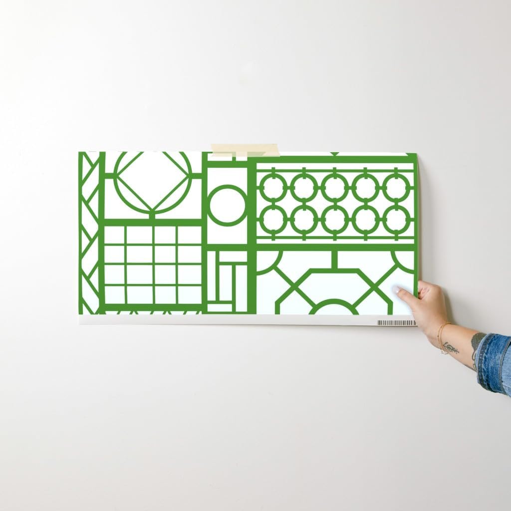 Removable Wallpaper Swatch - Trellis Green Bamboo Lattice Chinoiserie Palm Beach Custom Pre-Pasted Wallpaper by Spoonflower