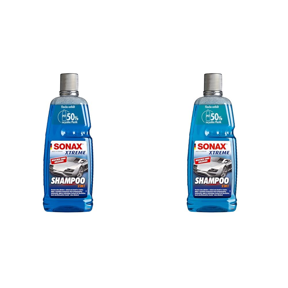 SONAX XTREME Shampoo 2 in 1 (1 Liter) Autoshampoo Konzentrat ohne Abledern zur Reinigung lackierter Oberflächen, Metall, Glas, Kunststoff & Gummi | Hellblau | Art-Nr. 02153000 (Packung mit 2)
