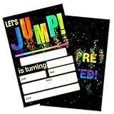 SHLINCO Let's Jump Birthday party Invitations, 4 x 6 inch Glow Trampoline Jump Party Invitation Cards(20 Cards + Envelopes)