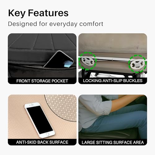Image of Padded Car Seat Covers Full Set with Storage Organizer, Anti Slip Car Seat Cushions Protector Mat Set, Breathable Leather Pillow Cover for Cars, Accessories for Driver, Passenger & Rear Seats (Black)