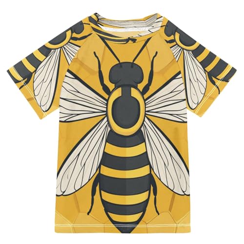 Boys Short Sleeve T-Shirts Yellow Bees Insect Funny Rashguard Kids Swim Shirts Sun UPF 50+