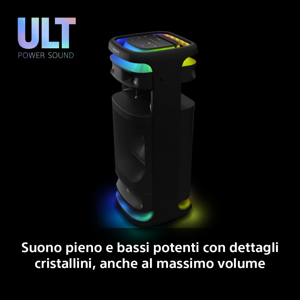 Sony ULT TOWER 10 - Altoparlante Bluetooth per feste con ULT POWER SOUND, bassi profondi, altoparlanti X-Balanced, luci a LED a 360 gradi, microfono wireless, portatile, con maniglia e ruote - Black