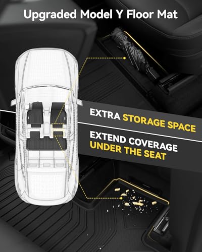 Image of 3W 2025 2026 Tesla Model Y Juniper Only for 5 Seat Floor Mats | with Rear Cargo Mat & Backrest Mat TPE Anti-Slip All Weather Floor Liner Accessories, Vigormold, Over 10 Years Lifespan