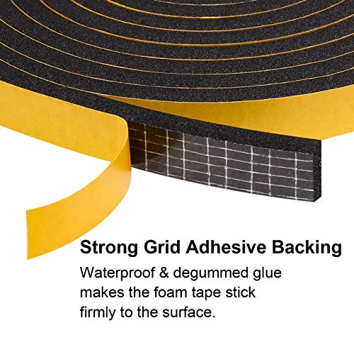 Fowong Adhesive Door Weather Stripping - 2 Rolls, 1/2 Inch Wide X 1/4 Inch Thick, Window Insulation High Density Foam Tape Neoprene Rubber Seal Strip, 2 X 13 Ft, Total 26 Feet #TOP3