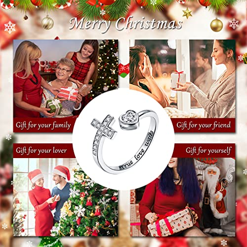 APOTIE 925 Sterling Silver Cross Ring - True Love Wait Purity Ring Cubic Zirconia Adjustable Ring Jewelry Gift for Women4